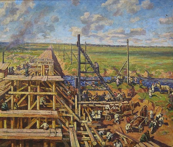 Картина «Постройка железнодорожного моста через реку Малая Кокшага»